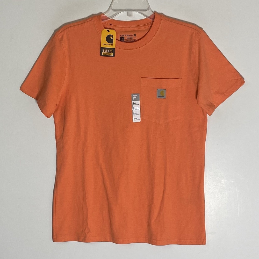 Carhartt Shirt Womens Small Orange Coral Loose Fit Heavyweight Workwear T Shirt